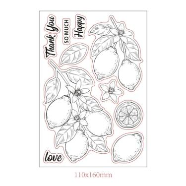 Imagem de 1 folha de carimbos transparentes de plástico PVC, carimbo de silicone personalizado com tema de frutas, estampa de limão e palavras, carimbos transparentes para fazer álbuns de fotos faça-você-mesmo