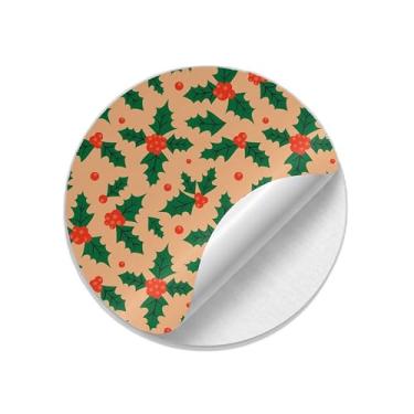 Imagem de Adesivos Redondos Natalinos 25 Unidades Estampa Retrô com Azevinho e Bagas - Tamanho 50x50cm