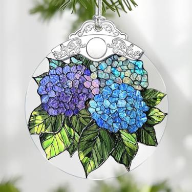 Imagem de Enfeite de vitral de hortênsia, enfeites de Natal – enfeite de árvore de Natal, decoração de férias, enfeites de meia de Natal, ideia de presente, presentes para amantes de flores, amante de