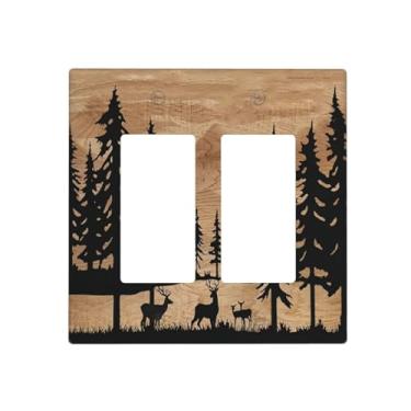 Imagem de ybclf Capa de interruptor de luz de madeira rústica para casa de fazenda, 2 gangues, balancim duplo, pinheiro, campo, placa decorativa para cozinha, quarto