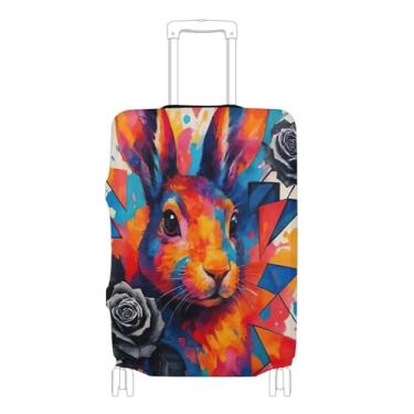 Imagem de Joisal Tie Dye Coelho Rosas Negras Protetor de Bagagem Capas de Mala Personalizadas Anti-riscos Gráfico Férias Essenciais Manga de Mala, P, Serve para Capa de 45-50 cm, Tie Dye Rabbit Black Roses, S