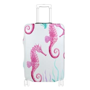 Imagem de Joisal Capa de mala estampada protetora de bagagem personalizada anti-arranhões rosa cavalo marinho planta aqua acessórios de mala de viagem, P, serve para capa de 45 a 50 cm, Rosa Seahorse Aqua-Plant