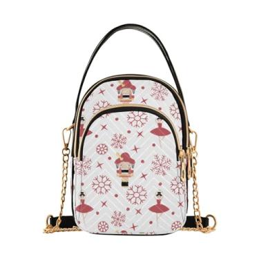 Imagem de TSENQUE Bandeira Americana EUA Bolsa feminina sobre o ombro estampada alça corrente bolsa de telefone Lady Bowler Satchel, Quebra-nozes balé vermelho Natal, 5.91x3.15x8.27inches