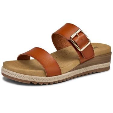 Imagem de SHIBEVER Sandálias rasteiras para mulheres: Sandália feminina confortável 2026 - Sapatos de verão para caminhada com suporte de arco, Bronzeado, 35