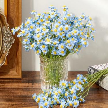 Imagem de Serwalin 12 peças de margaridas azuis pequenas artificiais, margaridas falsas, arranjos de margaridas silvestres artificiais para casamento, decoração de mesa de centro de mesa, festa em casa DIY (não