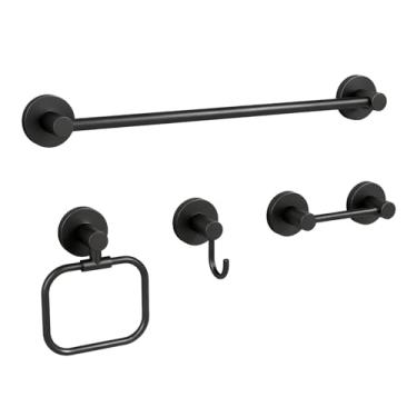Imagem de YUMORE Conjunto de banheiro de 4 peças com suporte de papel higiênico Privot | Combo de ferragens multifuncional montado na parede, preto fosco