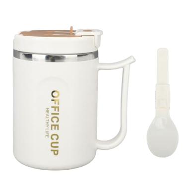Imagem de ZJchao Caneca de café Isolada de Aço Inoxidável Caneca Anti Escaldante de Camada Dupla Com Tampa de Alça Colher Capacidade de 500ml para Viagens, Escritório, Uso Doméstico Material de Aço (Café)