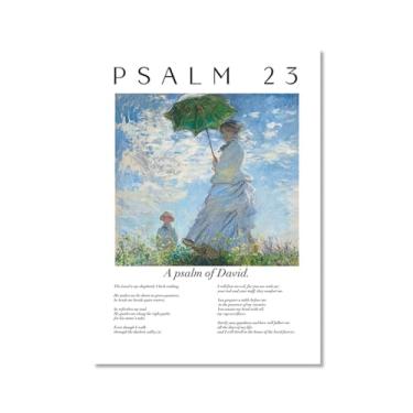 Imagem de Coleção de Salmos das Escrituras Monet Van Gogh Famosa Pintura em Aquarela Impressão Verso da Bíblia Pôster em Tela Decoração de Parede de Casa Cristã (SKU6,12 x 45,7 cm = (30 x 45 cm), sem moldura)