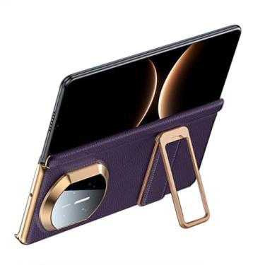 Imagem de POYUFRG Capa de couro genuíno para Huawei Mate X7, capa de proteção de dobradiça galvanizada de luxo fina com suporte giratório, roxa, Mate X7