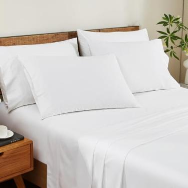 Imagem de Ivellow Jogo de lençóis 100% algodão egípcio tamanho casal 45,7 cm lençóis de bolso profundo 6 peças lençóis de luxo 1200 fios de algodão egípcio branco