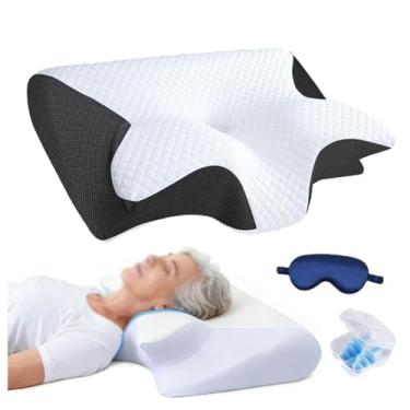 Imagem de SPXMQSS Almofada cervical e pescoço almofada para dormir do lado almofada apneia do sonho almofada viscoelástico almofada anti-ressonar almofadas ortopédica preto 1 unidade