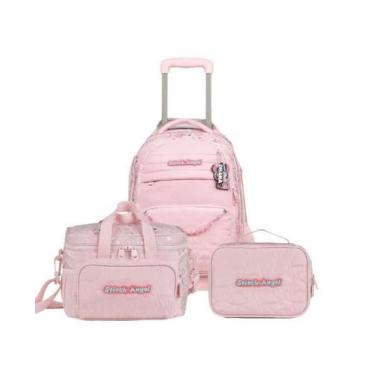 Imagem de Kit Mochila de 4 rodinhas + Lancheira Térmica Feminina Stitch & Angel 