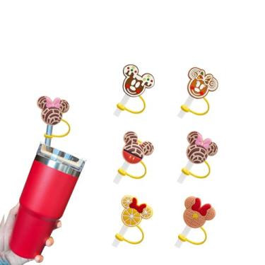 Imagem de 6 peças de cobertura de canudo de silicone reutilizáveis, acessórios para copos Stanley, tampa de palha fofa para canudos Stanley Topper de 10 mm