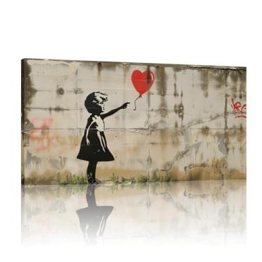Imagem de Pôster de menina balão vermelho, arte de parede de graffiti, arte de parede de graffiti, conjunto de 1 tela Arts Banksy - (25 x 50 cm) 10 x 20 polegadas sem moldura