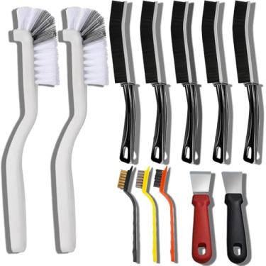 Imagem de Conjunto de escovas limpeza fendas com 12 peças inclui em ângulo reto metal raspadores para áreas difícil acesso casa pia vasos sanitários garrafas el