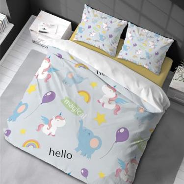 Imagem de Conjunto de cama de elefante de balão capa de edredom com estampa 3D de animais capa de edredom infantil e com fronhas 155 x 220 cm -50 x 75 cm * 2
