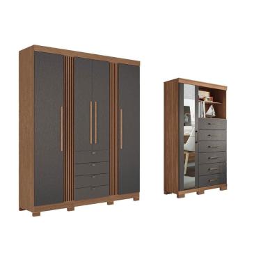 Imagem de Guarda Roupa +Cômoda 2 Peças QC292 Jatobá/Grafite - Santos Andirá