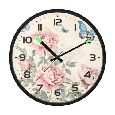 Imagem de SEHANY Relógio de parede de rosas para dia dos namorados, silencioso, sem tique-taque, operado por bateria, controle de som, luz noturna, relógios de parede para sala de estar, cozinha, quarto