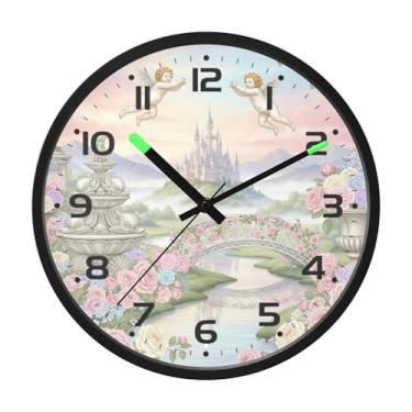 Imagem de SEHANY Lindo relógio de parede anjo silencioso sem tique-taque relógio redondo operado por bateria 30 cm controle de som luz noturna relógios de parede para sala de estar, cozinha, quarto, escritório