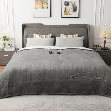 Imagem de WOOMER Cobertor elétrico aquecido, cobertor de cama macio de flanela de aquecimento rápido com opção de várias cores, tamanho Queen 213 x 228 cm, 10 níveis de aquecimento e desligamento automático de