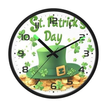 Imagem de SEHANY Relógio de parede Green Clover, silencioso, sem tique-taque, relógio redondo operado por bateria, controle de som, luz noturna, relógios de parede para sala de estar, cozinha, quarto