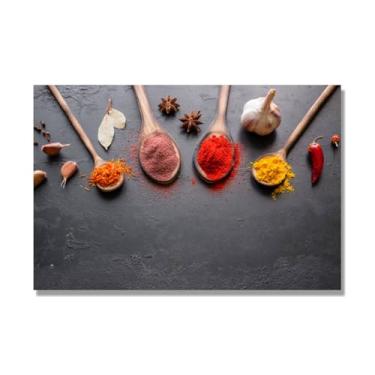 Imagem de NHLDZYH Arte de parede em tela colorida para especiarias e colher de tempero | Decoração de cozinha vintage | Arte moderna para casa e sala de jantar. C58. 40 x 60 cm - 15,8 x 23,7 pol. Somente tela