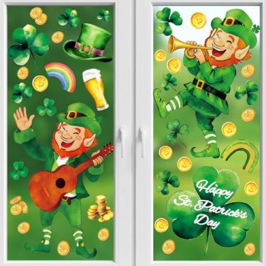 Imagem de 119 peças de adesivos de janela do dia de São Patrício, decorações reutilizáveis do dia de São Patrício, adesivos de janela de trevo verde de dupla face, adesivos de São Patrício estáticos irlandeses