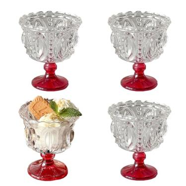 Imagem de Opexscal Conjunto de 4 tigelas de sobremesa de vidro de 265 ml, copos de sobremesa vintage em relevo, copos de sudae espessos, para sundae, sorvete, frutas, salada, lanche, coquetel, bagatela