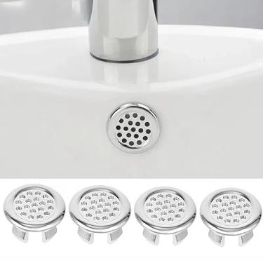 Imagem de Pacote com 4 kit de cobertura de transbordamento de plástico, substituição de tampa de pia redonda para banheiro e cozinha, acessório de anel de tampa de drenagem de plástico