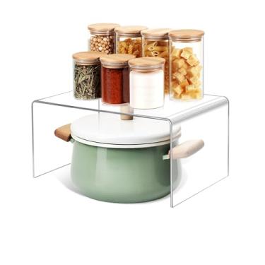 Imagem de Sahasea Organizador de armário de acrílico, pequeno organizador de prateleira transparente para organizadores e armazenamento de despensa de cozinha, prateleira de armário de exibição de 27,5 x 19,9