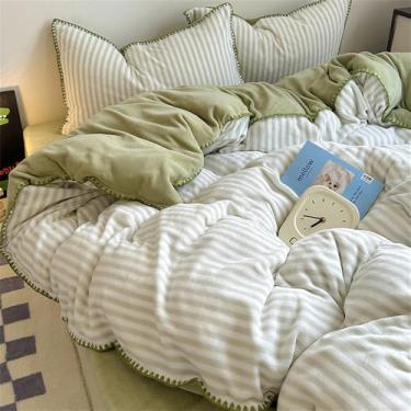 Imagem de Conjunto de cama de inverno quentinho, moderno, com estampa de listras finas, capa de edredom confortável, macia e agradável ao toque, ideal para decoração de casa, 1, 1,8 m, conjunto de 4 peças