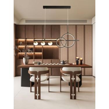 Imagem de Luminária pendente LED moderna com design em anel, dimerizável e controle remoto, altura ajustável. Luminária suspensa com LED em formato de bola creme, ideal para sala de jantar e escritóri