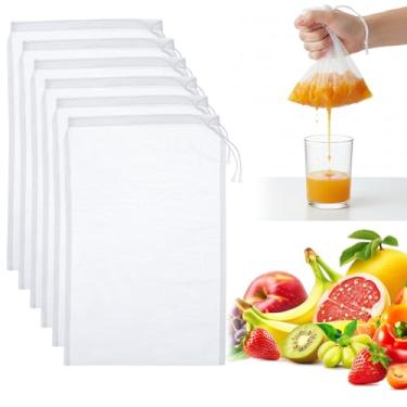 Imagem de Thinp 6 coadores de saco de nozes, saco de pano de queijo de 30 x 20 cm para coar sacos de leite de nozes reutilizáveis, 200 sacos de malha com cordão, filtro de malha fina de nylon para coar suco de