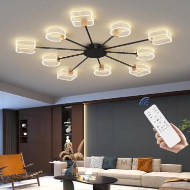 Imagem de Luminária de teto LED moderna para sala de estar, com brilho e temperatura de cor ajustáveis, controle remoto, em acrílico, embutida, ideal para quartos, salas de jantar e escritórios (10)