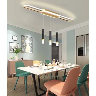 Imagem de Luminária pendente moderna com intensidade ajustável (altura regulável), spots LED e controle remoto para iluminação de teto em cozinhas, salas de jantar e salas de estar (dourada, A120CM)