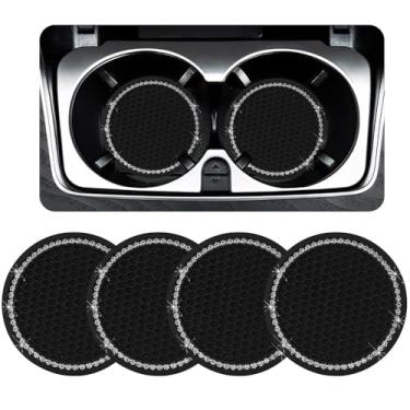 Imagem de Pacote com 4 porta-copos de carro de strass - inserção de silicone antiderrapante para suportes automotivos