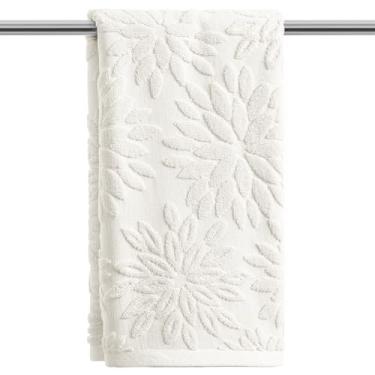 Imagem de Artoid Mode 1 peça de toalhas de mão brancas 3D dália floral jacquard primavera para banheiro, 100% algodão macio absorvente toalha de decoração de banheiro, 14,7 x 29,5 polegadas