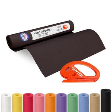 Imagem de Rolo de papel Kraft preto 45,7 cm x 3048 cm (30,5 m) com cortador - Papel de embrulho de presente feito nos EUA para embalagem, mudança, envio e artesanato/artes - Material de artesanato natural 100%