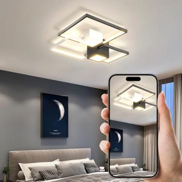 Imagem de Luminária de teto LED regulável com controle remoto, 65 W, moderna, quadrada, com intensidade de cor ajustável de 3000 K a 6000 K, preta, para quarto, escritório, café ou varanda (quadrada,