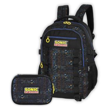 Imagem de Kit Mochila Costas Sonic E Estojo Box Meninos Escolar Teen, Preto