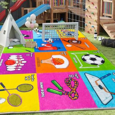 Imagem de MASTIEE Tapete de futebol de beisebol macio, lavável, 12 tipos de tapetes esportivos para sala de jogos, tapete fofo para sala de aula para crianças pequenas, tapete antiderrapante para decoração de