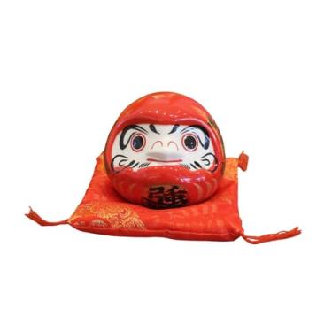 Imagem de IEUDNS Cofrinho Daruma de Cerâmica para Mesa, Boneco Daruma, Cofrinho Inovador, Estatueta Japonesa para Estante, Armário, Bar, Apartamento, Vermelho