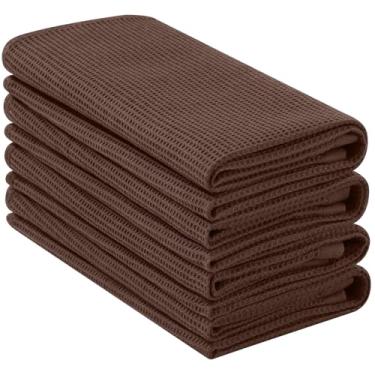 Imagem de Homaxy Toalhas de cozinha 100% algodão Waffle Weave - Pacote com 4 toalhas de prato macias e absorventes - 40,6 x 66 centímetros toalhas de mão de secagem rápida - café