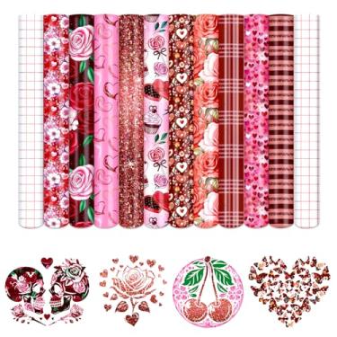 Imagem de HTVSTD Adesivo permanente de vinil rosa com estampa de Dia dos Namorados - 10 folhas 30,5 x 25,4 cm à prova d'água HTV para artesanato romântico e presentes