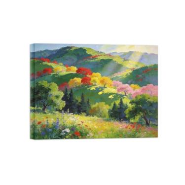 Imagem de Impressão em tela de paisagem de arte de parede - pintura de decoração de árvore de montanha - imagens para sala de estar pronta para pendurar tela emoldurada 60 x 80 cm 24 x 31 pol