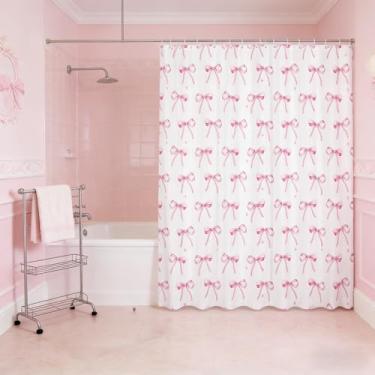 Imagem de Erosebridal Cortina de chuveiro com laço rosa fita fofa laço impermeável cortinas de banheiro arco romântico decoração de banheira arte moderna estética acessórios de banheiro 183 cm L x 72 C