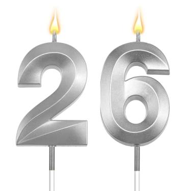 Imagem de Velas de aniversário de 26 anos de ouro, topo de bolo de 26 anos, decorações de feliz aniversário de 26 anos, velas número para bolo, decorações de aniversário de 26 anos para ele, vela dourada para