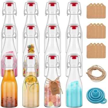 Imagem de eispap 12 garrafas de cerveja transparentes de 150 ml, garrafas de vidro redondas com tampas fáceis à prova de vazamento, garrafa de kombucha de vinagre de 150 ml para chá de bebê com tema de