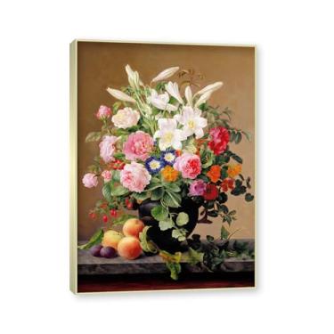 Imagem de Moldura de champanhe. Arte em tela floral country, pintura botânica vintage de natureza morta, decoração de parede de cozinha de fazenda emoldurada para sala de jantar. C30. 30 x 42 cm-11,8 x 16,5 pol