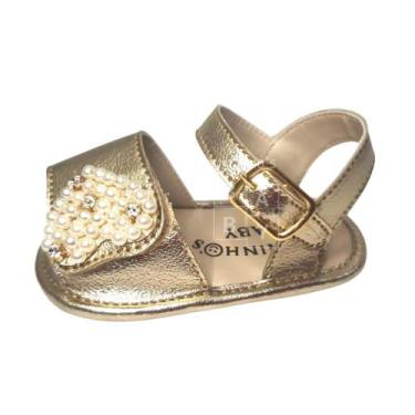 Imagem de Sandalia Bebe Infantil Menina Coração Dourada Manozinhos Baby Ref.C015